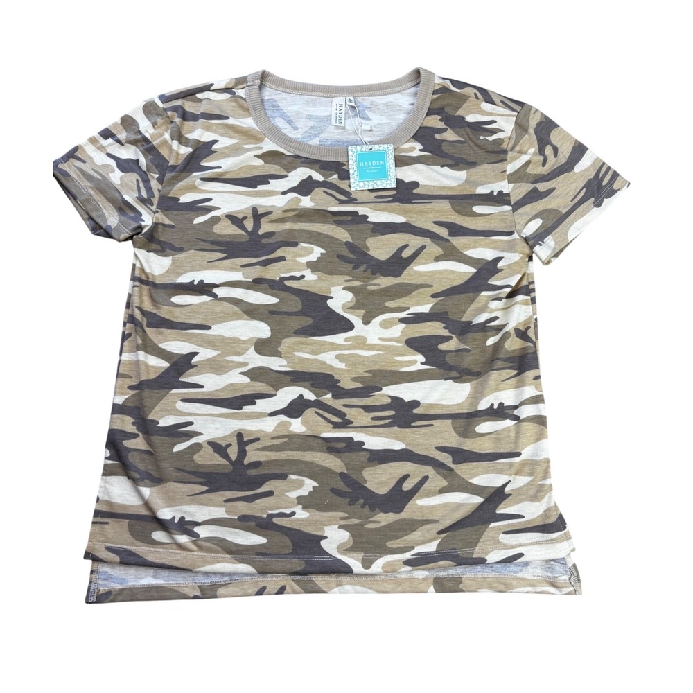 Hayden Los Angeles Womens Camo Short Sleeve T-Shirt Neutral Tan Size S NEW